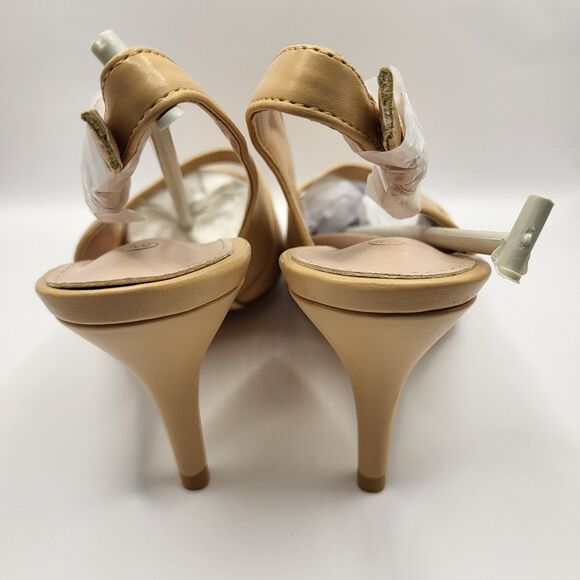 Womens Pumps Size 6.5 Tan Kitten Heels Pointed Toes Stiletto Sling Back Wedding - Picture 4 of 9